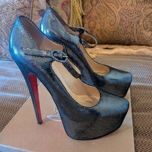 Christian Louboutin Shoes | Lady Daf Suede Mini Square | Color: Silver